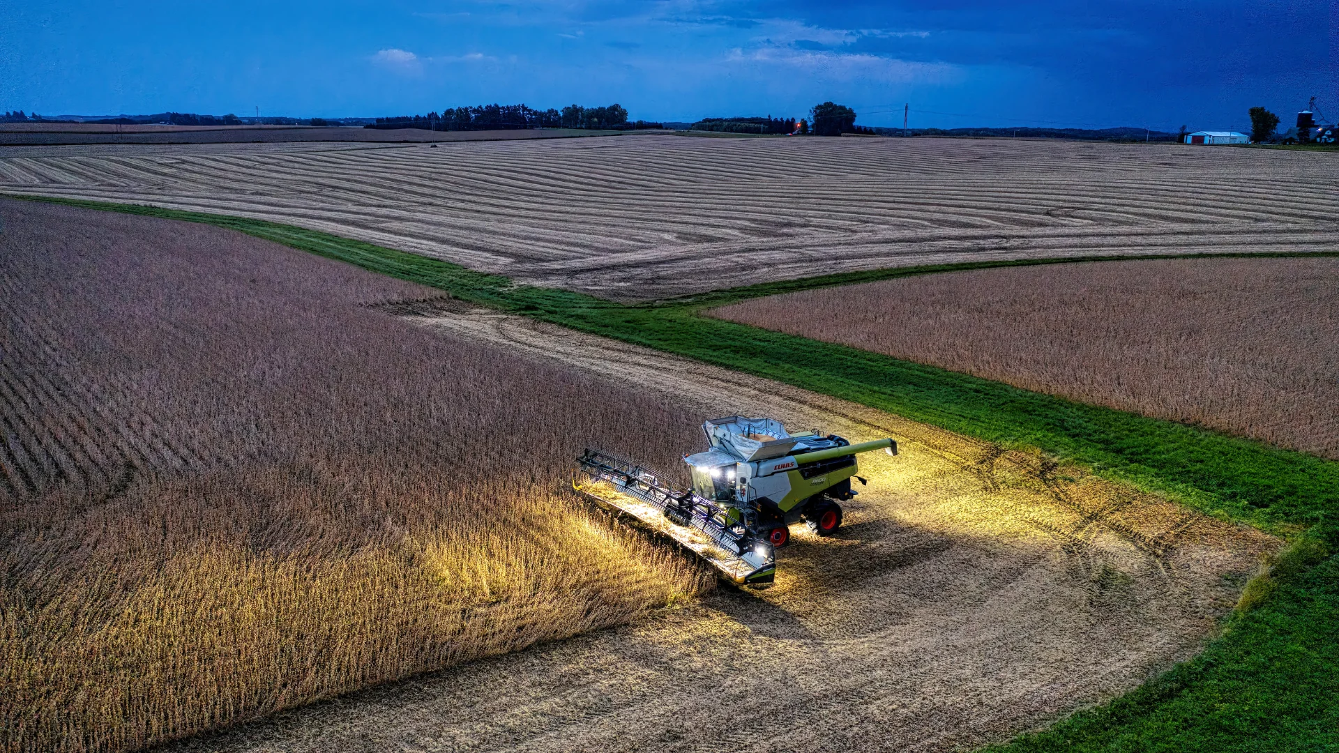 Soybean harvest continuing after dark